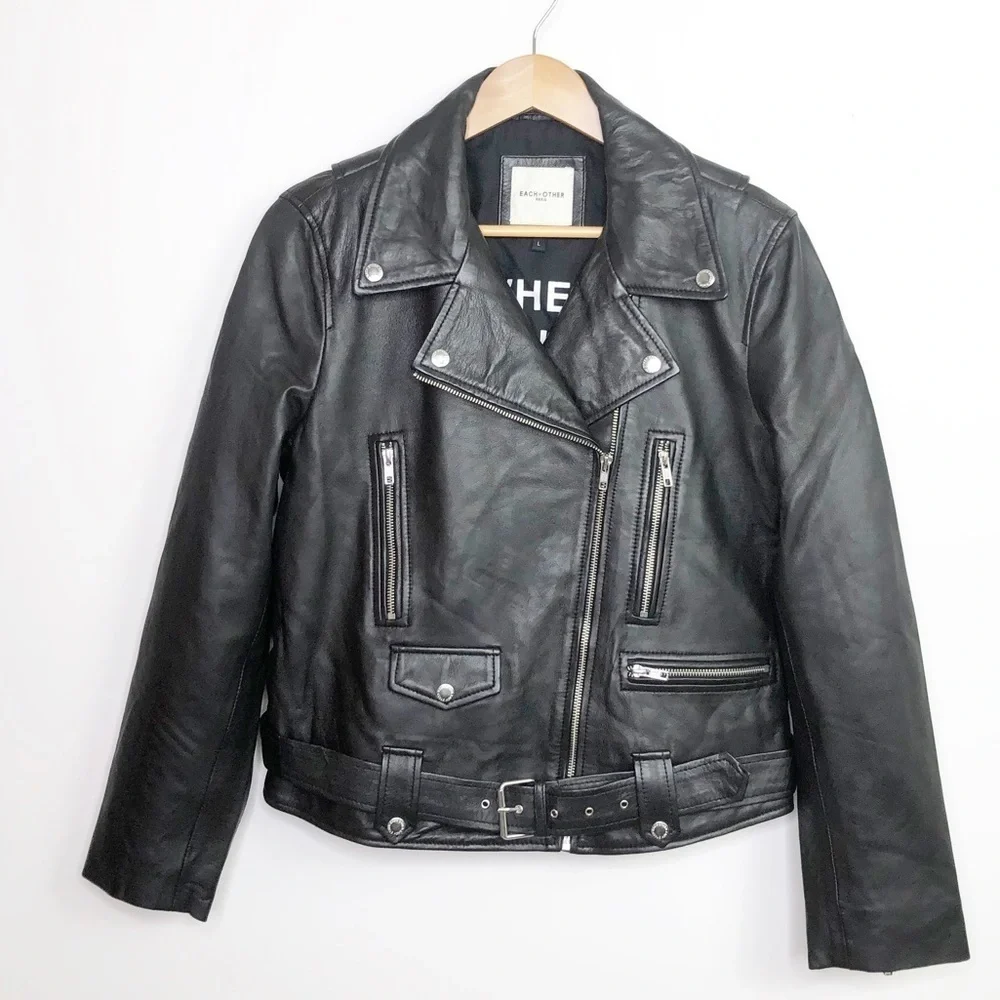 EACH X Other Paris Baya Black leather motorcycle belted jacket